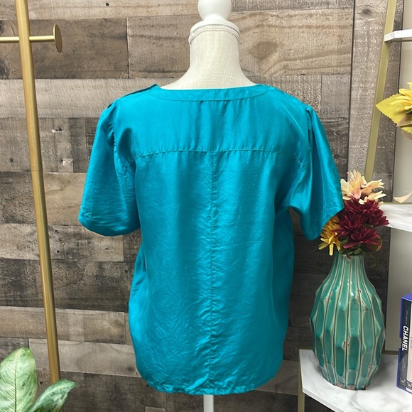 Color Code Teal Silk Blouse M - Picture 3 of 8